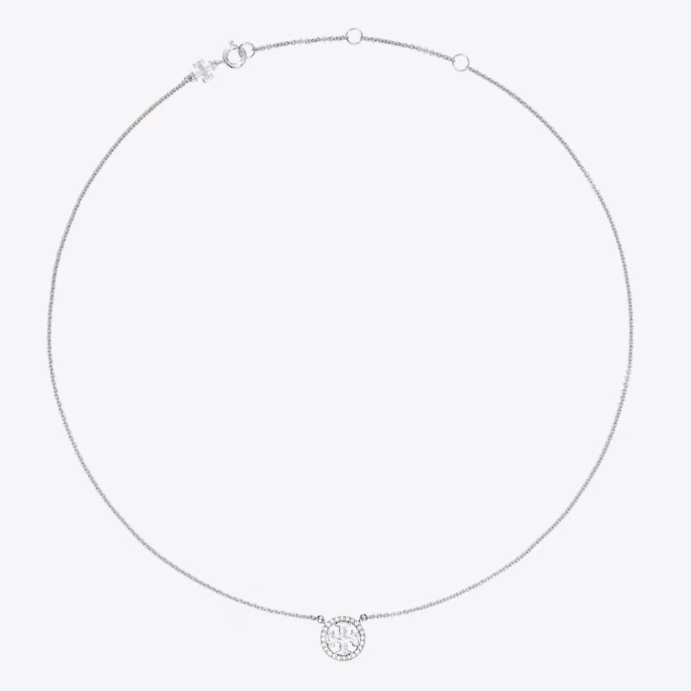Tory Burch Silver Round Pave 16 in. Necklace - Picture 3 of 3